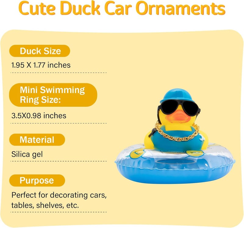 wonuu Car Rubber Duck Car Duck Decoration Dashboard Car Ornament for Car Dashboard Decoration Accessories with Mini Swim Ring Necklace and Sunglasses (A_Worker Duck) - Image 5